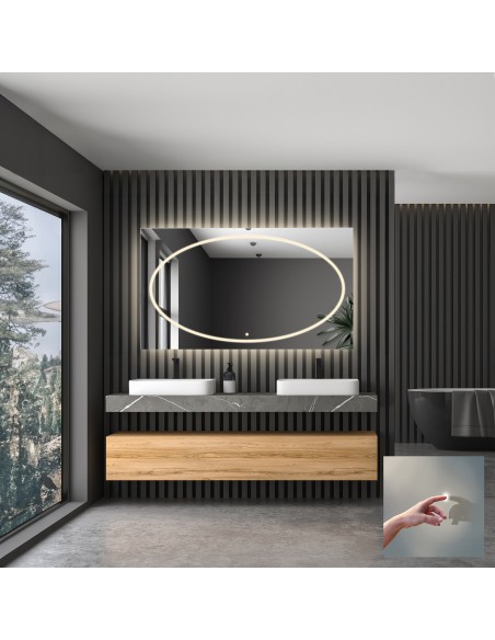 Rechteckiger Badezimmerspiegel mit Schalter - MELISA LED PREMIUM