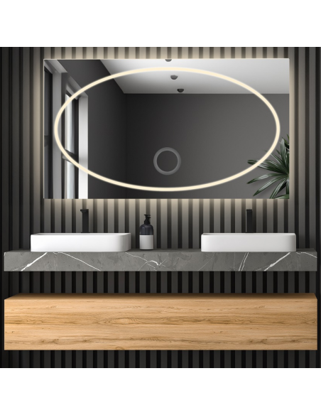 Rechteckiger Badezimmerspiegel mit Zoomspiegel - MELISA LED PREMIUM