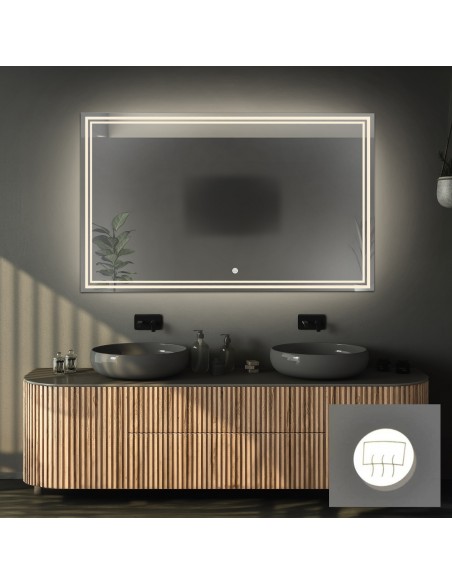 Rechteckiger Badezimmerspiegel mit Antibeschlagheizmatte - MIA LED PREMIUM
