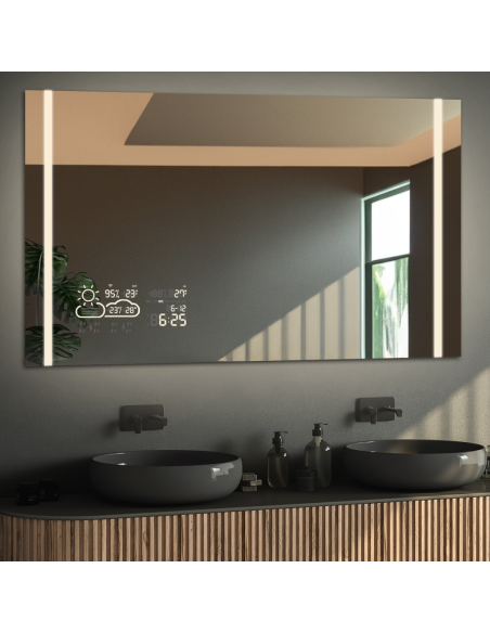 Rechteckiger Badezimmerspiegel mit Wi-Fi-Wetterstation - FLAWIA LED PREMIUM