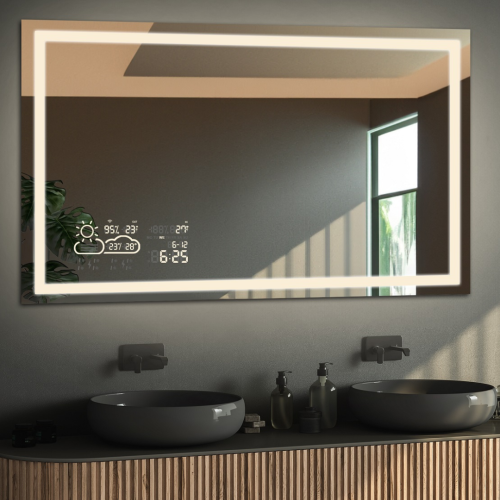 Rechteckiger Badezimmerspiegel mit Wi-Fi-Wetterstation -...