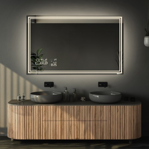 Rechteckiger Badezimmerspiegel mit Wi-Fi-Wetterstation -...