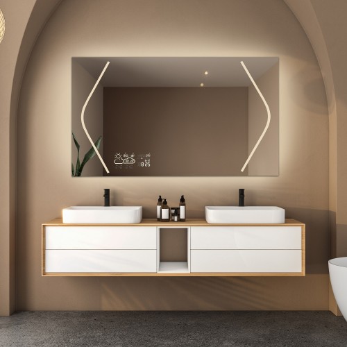 Rechteckiger Badezimmerspiegel mit Wi-Fi-Wetterstation -...