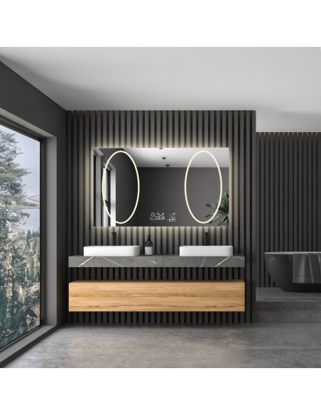 Rechteckiger Badezimmerspiegel mit Wi-Fi-Wetterstation - MELISA II LED PREMIUM