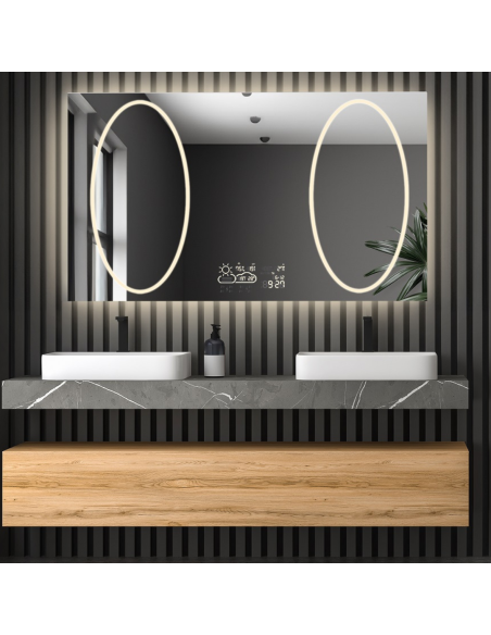 Rechteckiger Badezimmerspiegel mit Wi-Fi-Wetterstation - MELISA II LED PREMIUM