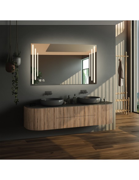 Rechteckiger Badezimmerspiegel mit Digitaluhr und Temperatursensor - ALIS LED PREMIUM