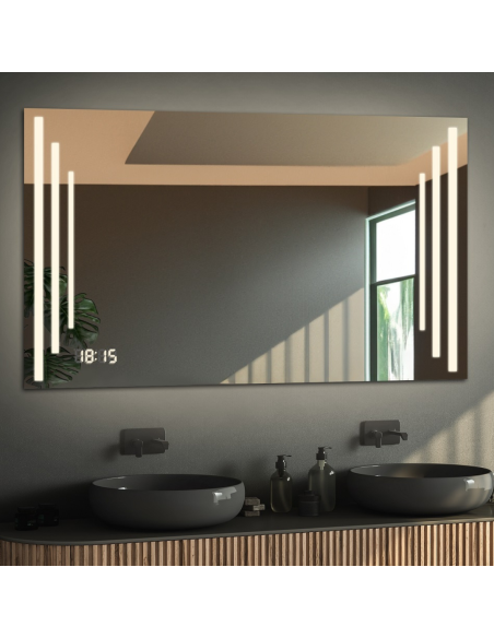 Rechteckiger Badezimmerspiegel mit Digitaluhr und Temperatursensor - ALIS LED PREMIUM