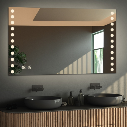 Rechteckiger Badezimmerspiegel mit Digitaluhr und...