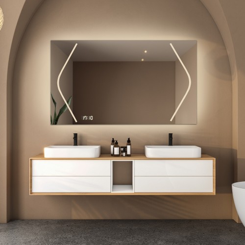 Rechteckiger Badezimmerspiegel mit Digitaluhr und...