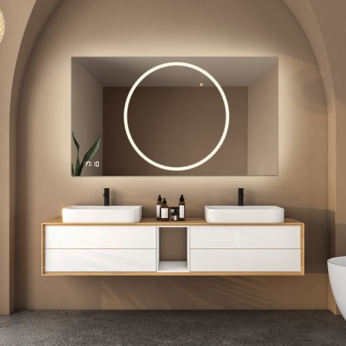 Rechteckiger Badezimmerspiegel mit Digitaluhr und...