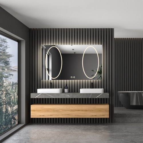 Rechteckiger Badezimmerspiegel mit Digitaluhr und... 2