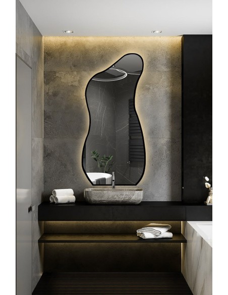 Organisch geformter Spiegel im Rahmen mit Beleuchtung - ANGELIT IM LED-RAHMEN