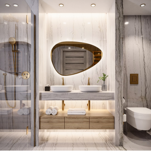 Spiegel mit organischer Form und Beleuchtung - KALCYT LED 2