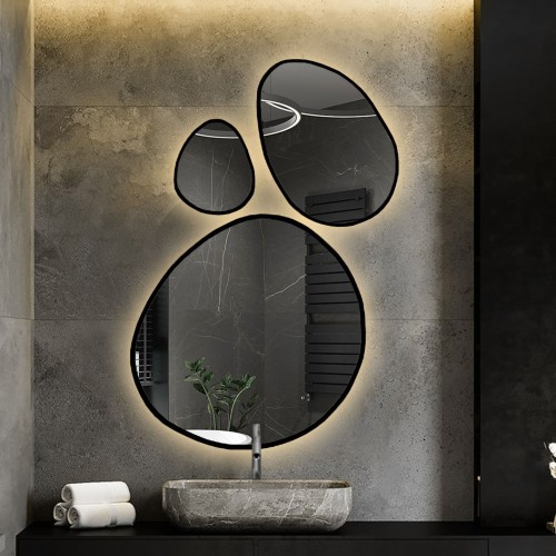 Set aus drei organischen Spiegeln mit Rahmen und...