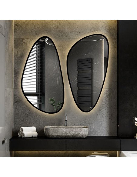 Set aus zwei unregelmäßigen Spiegeln im Rahmen mit Beleuchtung - SELENIT IM LED-RAHMEN