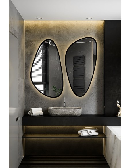 Set aus zwei unregelmäßigen Spiegeln im Rahmen mit Beleuchtung - SELENIT IM LED-RAHMEN