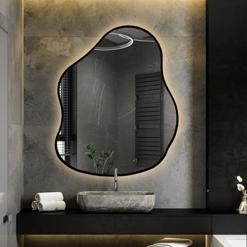 Spiegel in organischer Form im Rahmen mit Beleuchtung -...