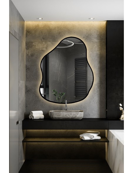 Spiegel in organischer Form im Rahmen mit Beleuchtung - STONE IM LED-RAHMEN