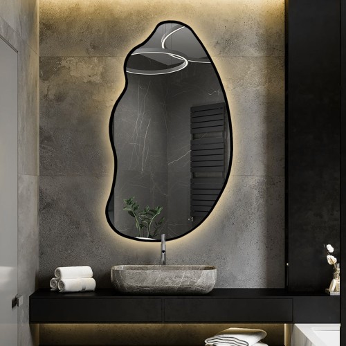 Spiegel in organischer Form im Rahmen mit Beleuchtung -...