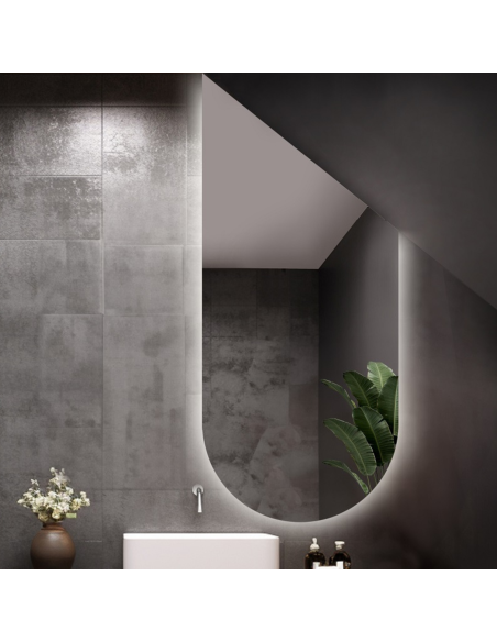 Halbovales Spiegel mit Abschrägung für Dachboden mit Beleuchtung - FRANK LED