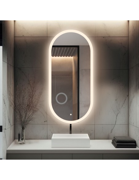 Ovales Badezimmerspiegel mit Zoomspiegel und Schalter - ROMI LED PREMIUM