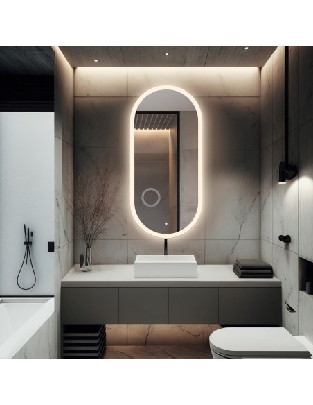 Ovales Badezimmerspiegel mit Zoomspiegel und Schalter - ROMI LED PREMIUM