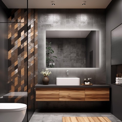 Rechteckiger Badezimmerspiegel mit Digitaluhr und...