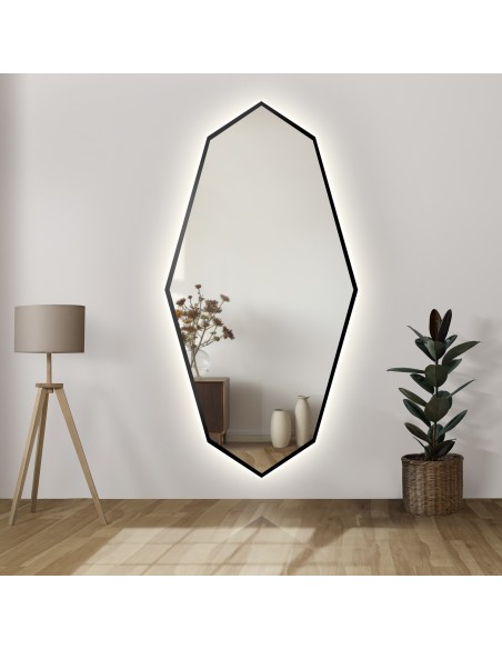 Dekorativer Spiegel mit scharfer, organischer Form im Rahmen und LED-Beleuchtung - RIOLIT IM RAHMEN MIT LED