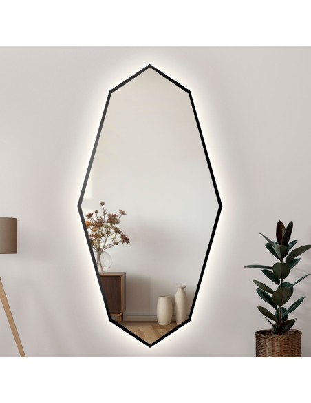 Dekorativer Spiegel mit scharfer, organischer Form im Rahmen und LED-Beleuchtung - RIOLIT IM RAHMEN MIT LED