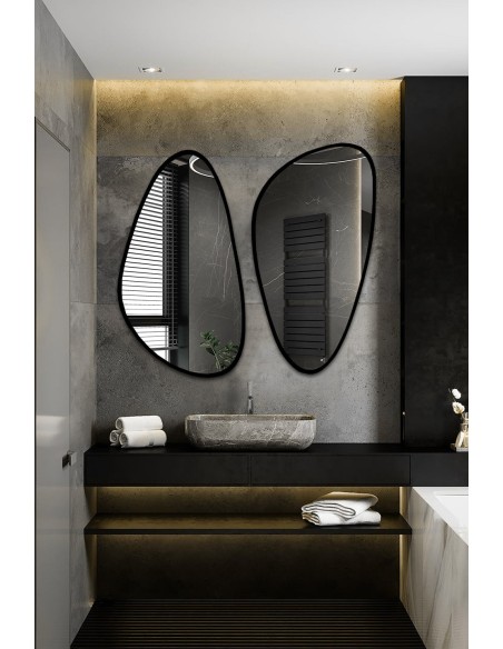 Satz von zwei unregelmäßigen Spiegeln im Rahmen - SELENIT IM RAHMEN