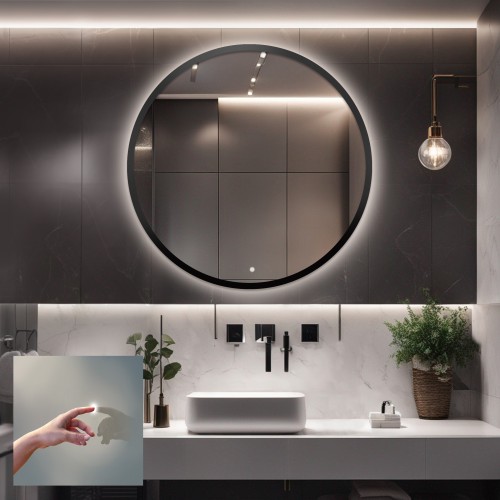 Badezimmerspiegel rund im Rahmen mit Schalter - OTTO LED...