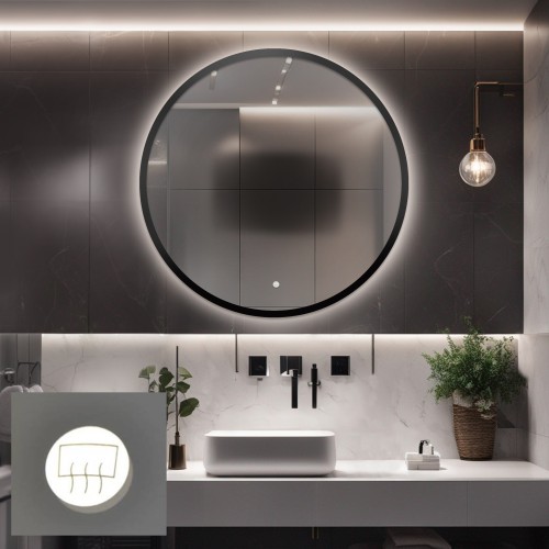 Badezimmerspiegel rund im Rahmen mit Antibeschlagmatte -...