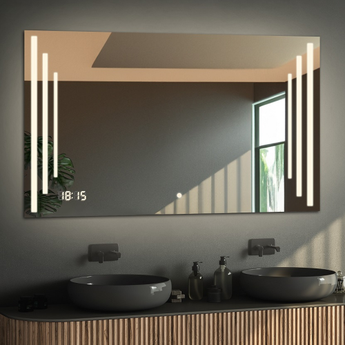 Rechteckiger Badezimmerspiegel mit Digitaluhr und...