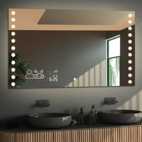 Rechteckiger Badezimmerspiegel mit Wi-Fi-Wetterstation,...