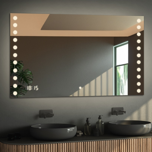 Rechteckiger Badezimmerspiegel mit Digitaluhr und...