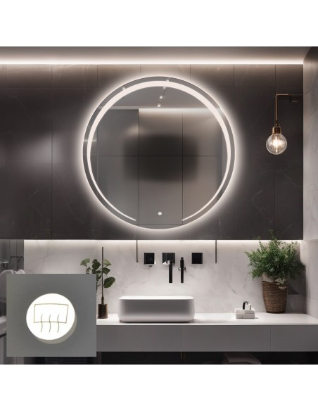 Badezimmerspiegel rund mit Antibeschlagmatte - NELA LED PREMIUM