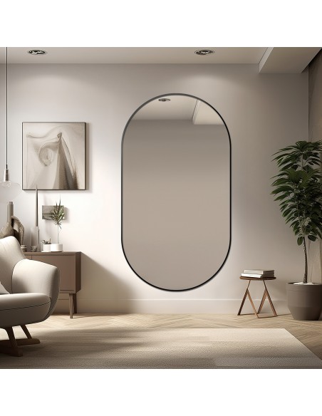 Ovaler Spiegel in schwarzem MDF SLIM Rahmen - OLI - Rahmenfarbe nach Wahl