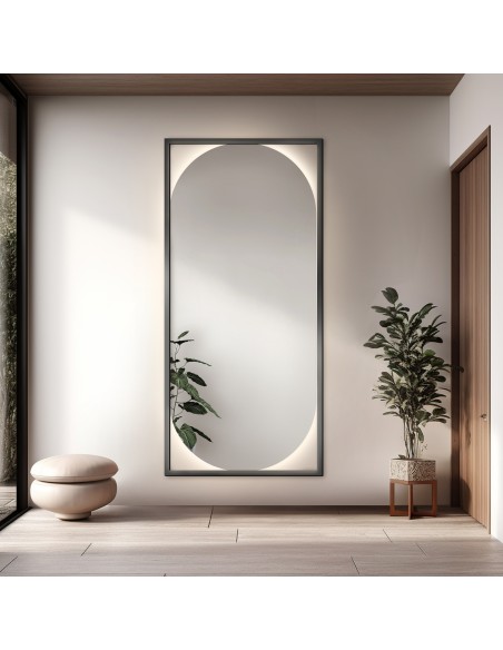 Modernes ovales Spiegel in einem Holzrahmen mit Beleuchtung - RENA LED