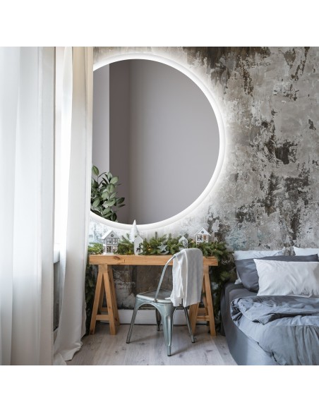 Runder Badezimmerspiegel mit Hintergrundbeleuchtung, seitlich zugeschnitten - CAPELLA LED Abgeschnittene Seite