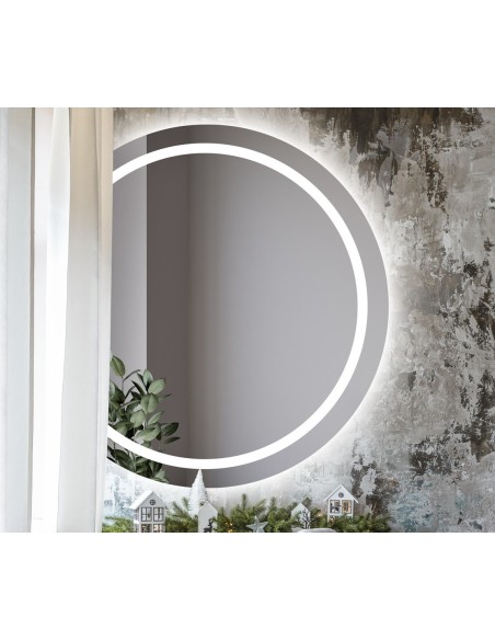 Runder Badezimmerspiegel mit Hintergrundbeleuchtung, seitlich zugeschnitten - MAIA LED Abgeschnittene Seite