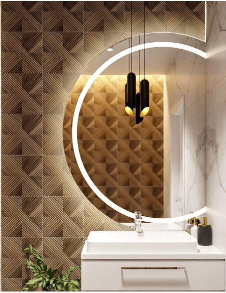 Runder Badezimmerspiegel mit Hintergrundbeleuchtung, seitlich zugeschnitten - MAIA LED Abgeschnittene Seite