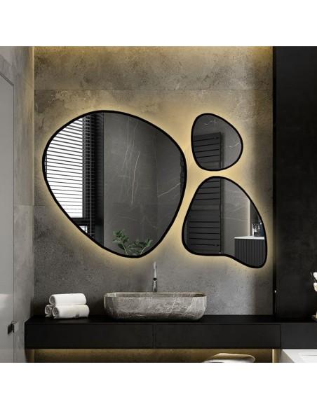 Satz von drei organischen Spiegeln in einem Rahmen mit Beleuchtung - FLORA IM LED-RAHMEN