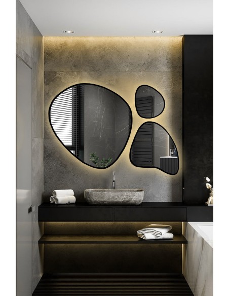 Satz von drei organischen Spiegeln in einem Rahmen mit Beleuchtung - FLORA IM LED-RAHMEN