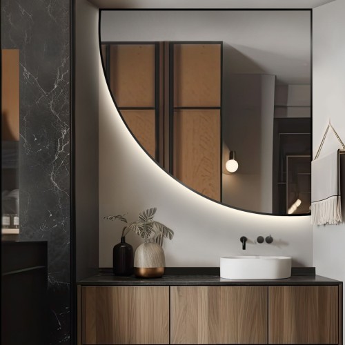 Spiegel Viertelkreis im MDF-Rahmen mit Beleuchtung -...