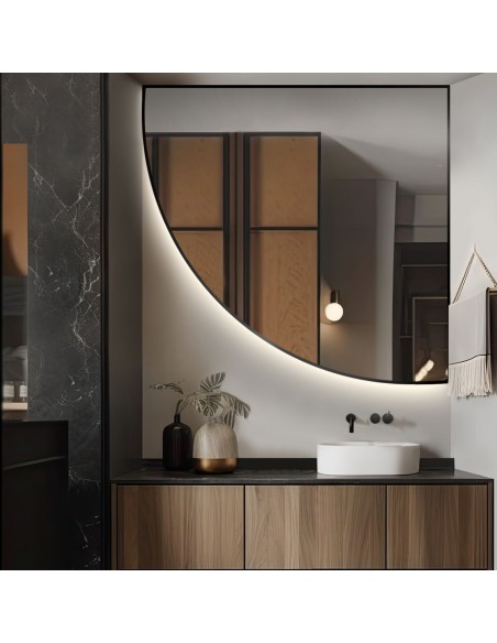 Spiegel Viertelkreis im MDF-Rahmen mit Beleuchtung - VIERTEL IM RAHMEN LED