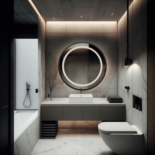 Rundspiegel mit Hintergrundbeleuchtung, MDF-Rahmen... 2