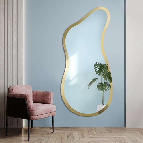 Unregelmäßiger Spiegel mit goldglänzendem Rahmen -...
