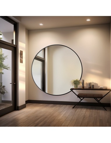 Runder Spiegel in schwarzem MDF SLIM Rahmen -...