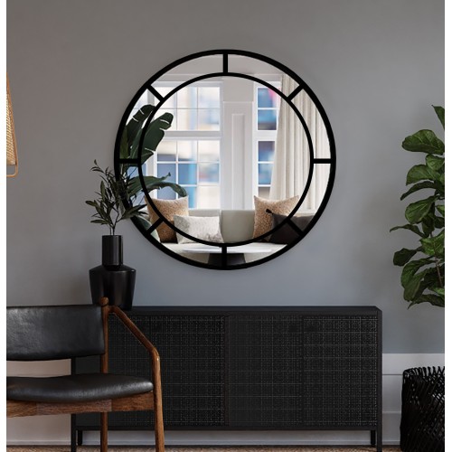 Rundspiegel in Loftoptik mit Sprossenleisten MDF - MONA