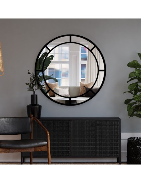 Rundspiegel in Loftoptik mit Sprossenleisten MDF - MONA